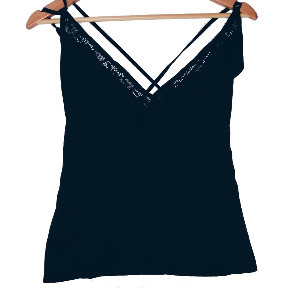 Silky black tank top with back detailing